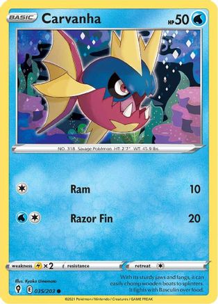 Carvanha 035/203 - SWSH07 Evolving Skies Reverse Holofoil