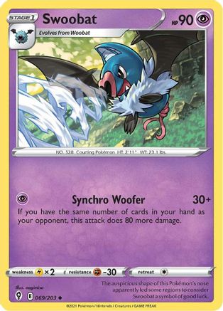 Swoobat 069/203 - SWSH07 Evolving Skies Reverse Holofoil