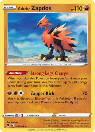 Galarian Zapdos 082/203 - SWSH07 Evolving Skies Reverse Holofoil