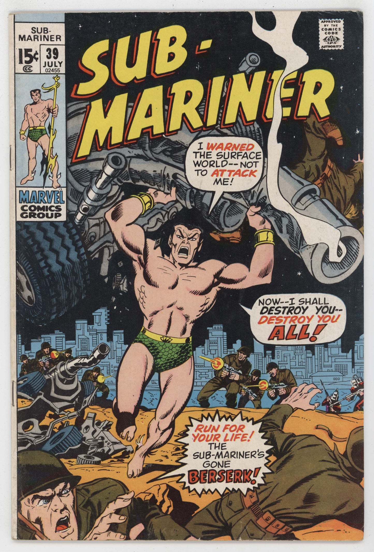 Sub-Mariner 39 Marvel 1971 FN VF Sal Buscema Roy Thomas Namor Berserk