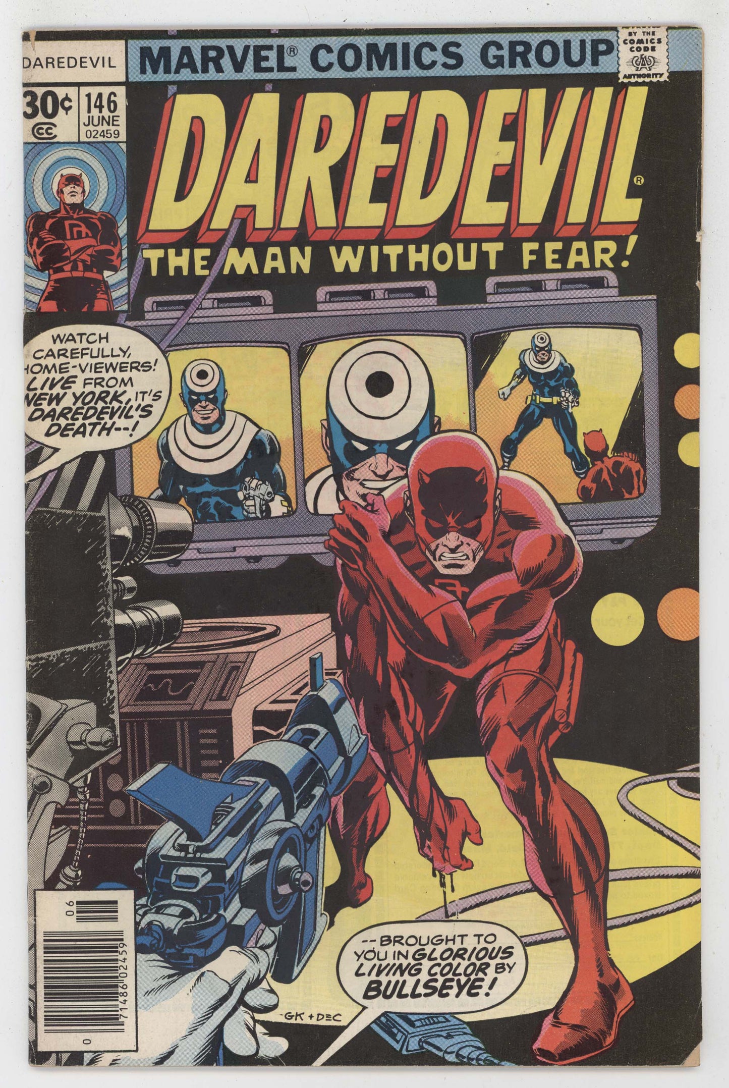 Daredevil 146 Marvel 1977 VG FN Bullseye Gun TV Studio Camera Gil Kane