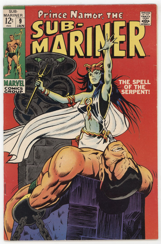 Sub-Mariner 9 Marvel 1969 FN John Buscema Roy Thomas 1st Serpent Crown Namor