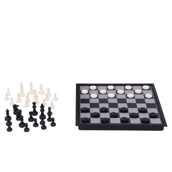 Travel Games: Rustik Foldable Magnetic Checkers/Chess  (Black/White)