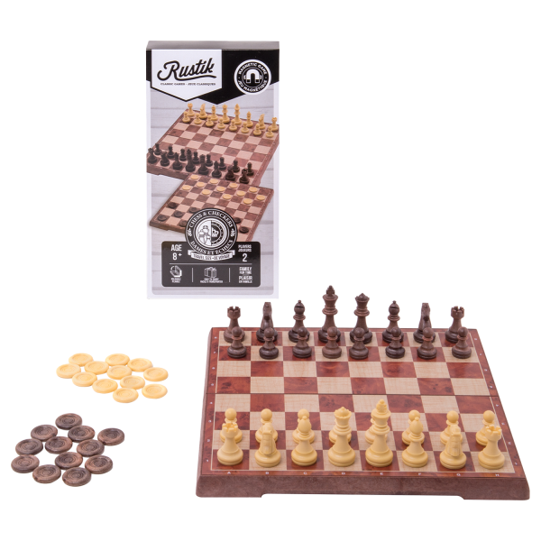 Travel Games: Rustik Foldable Magnetic Checkers/Chess  (Peachwood)