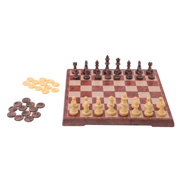 Travel Games: Rustik Foldable Magnetic Checkers/Chess  (Peachwood)