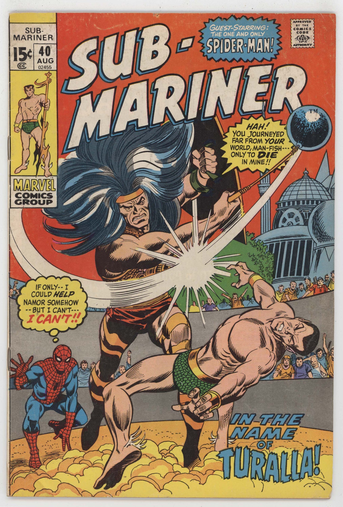 Sub-Mariner 40 Marvel 1971 VG George Tuska Roy Thomas Namor Spider-Man