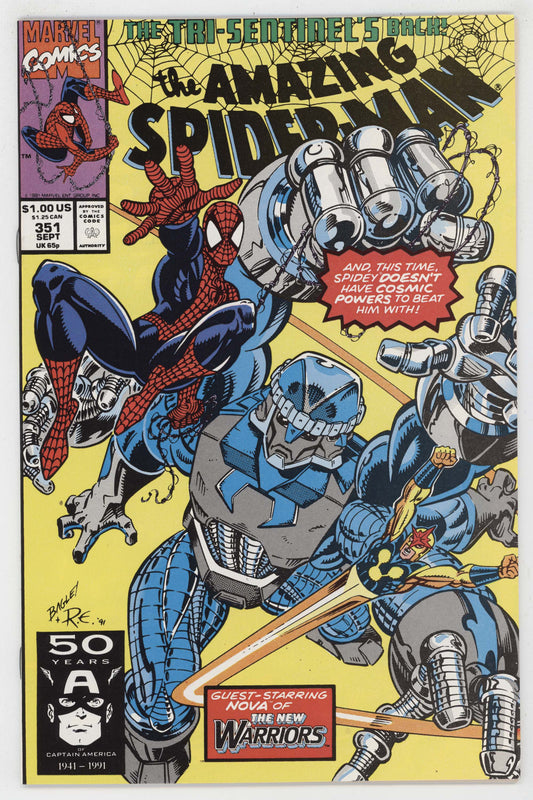 Amazing Spider-Man 351 Marvel 1991 VF Nova New Warriors Mark Bagley