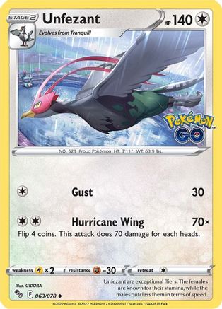 Unfezant 063/078 - Pokemon GO Reverse Holofoil