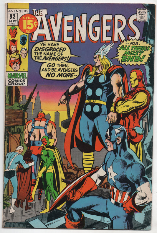 Avengers 92 Marvel 1971 FN Kree Skrull Captain America Iron Man Thor Neal Adams