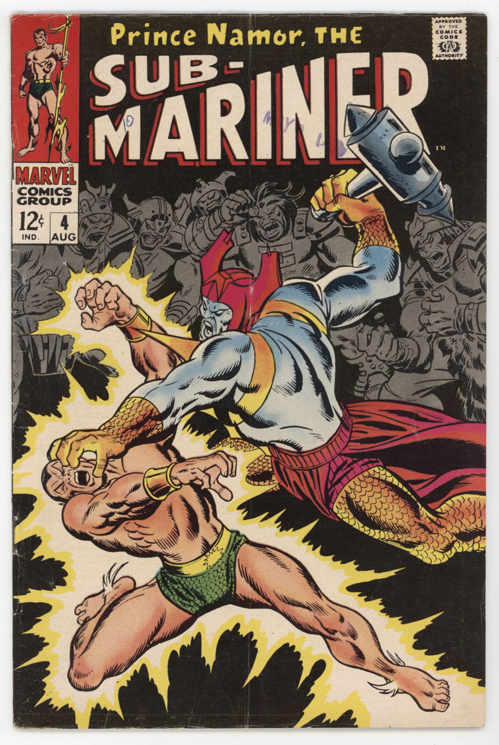 Sub-Mariner 4 Marvel 1968 VG FN John Buscema Roy Thomas Triton Namor - Golden Apple Comics