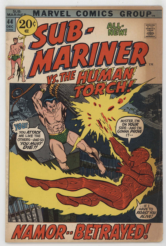 Sub-Mariner 44 Marvel 1971 VG FN Gil Kane Gerry Conway Human Torch Llyra