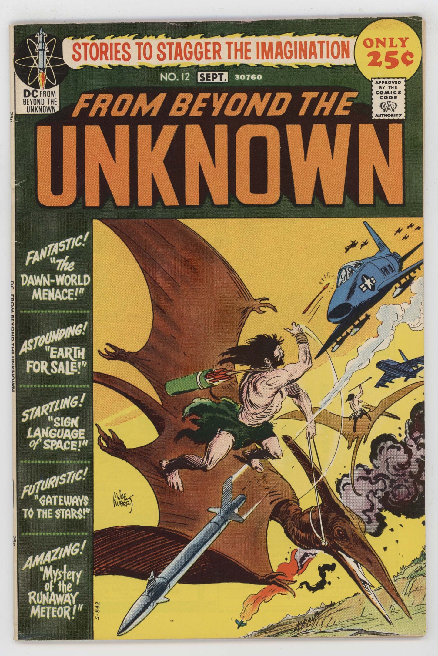 From Beyond The Unknown 12 DC 1971 FN Joe Kubert Dinosaur Fighter Jet