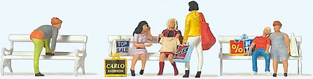 Preiser 10738 HO Scale Shopping People on Park Bench pkg(6) - Golden Apple Comics