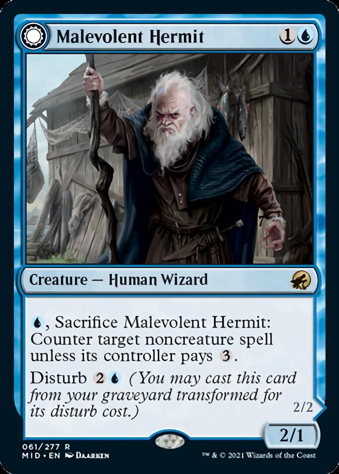 Malevolent Hermit // Benevolent Geist (MID-061) - Innistrad: Midnight Hunt: (Double Faced Transform) Foil