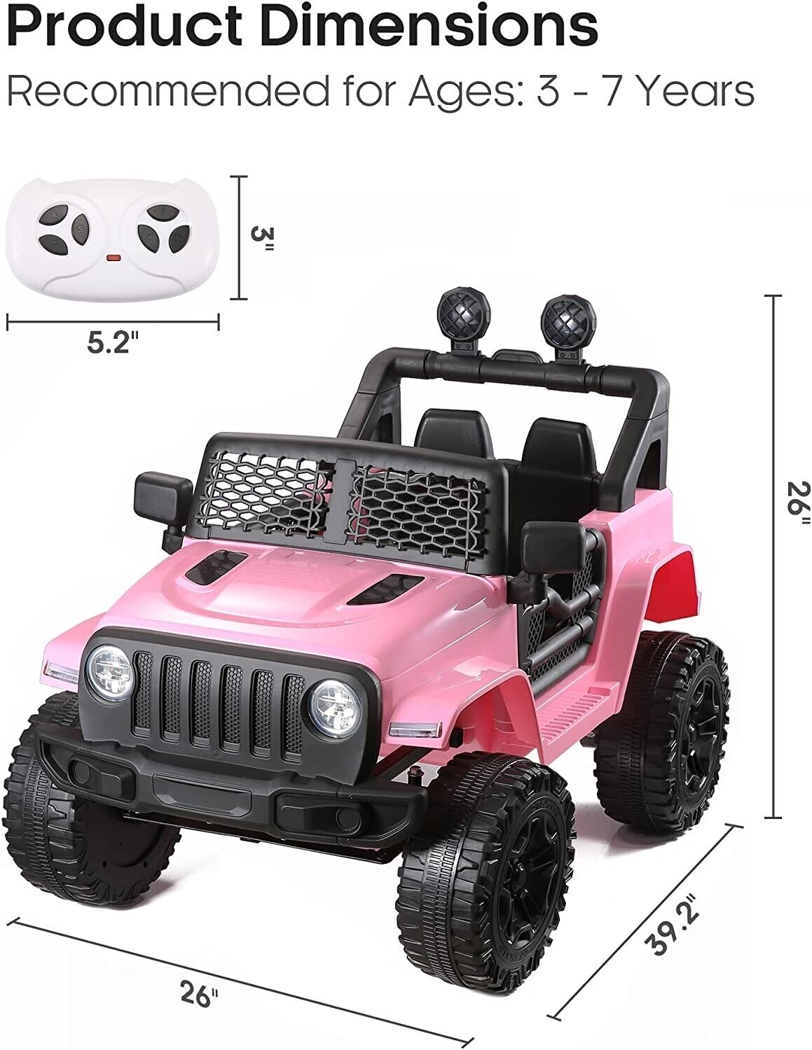 2-Seater Electric Ride-On Truck for Kids with Remote Control - Pink