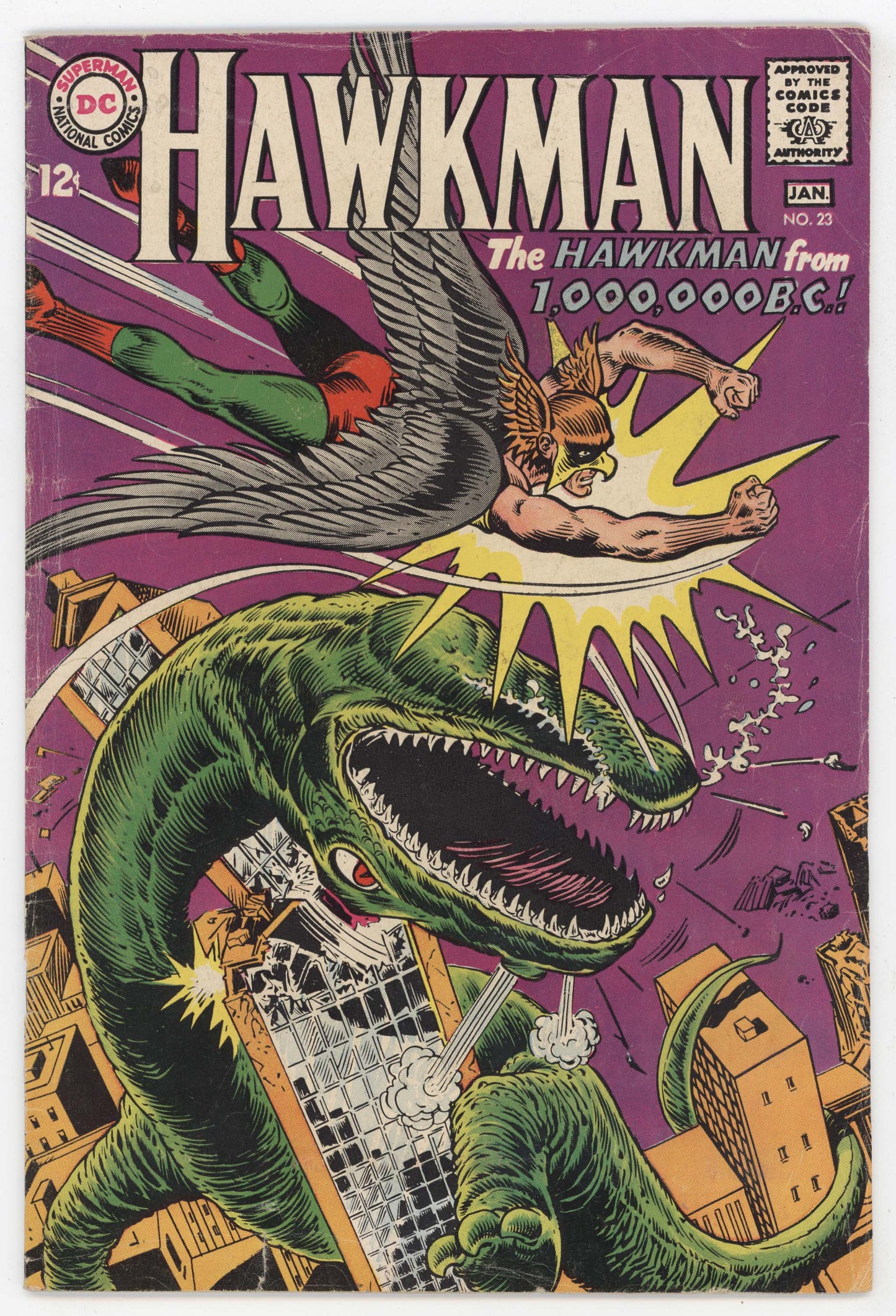 Hawkman 23 DC 1968 VG FN Dick Dillin Hawkgirl Dinosaur Giant Lizard