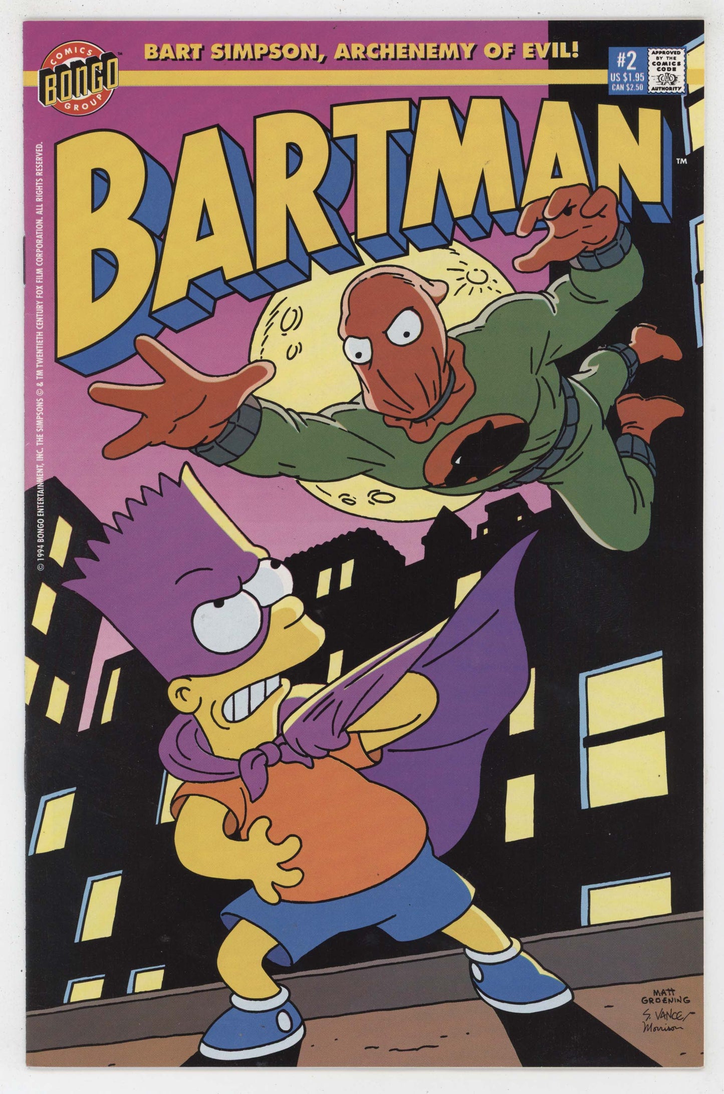 Bartman 2 Bongo 1994 NM Bill Morrison Radioactive Man Simpsons