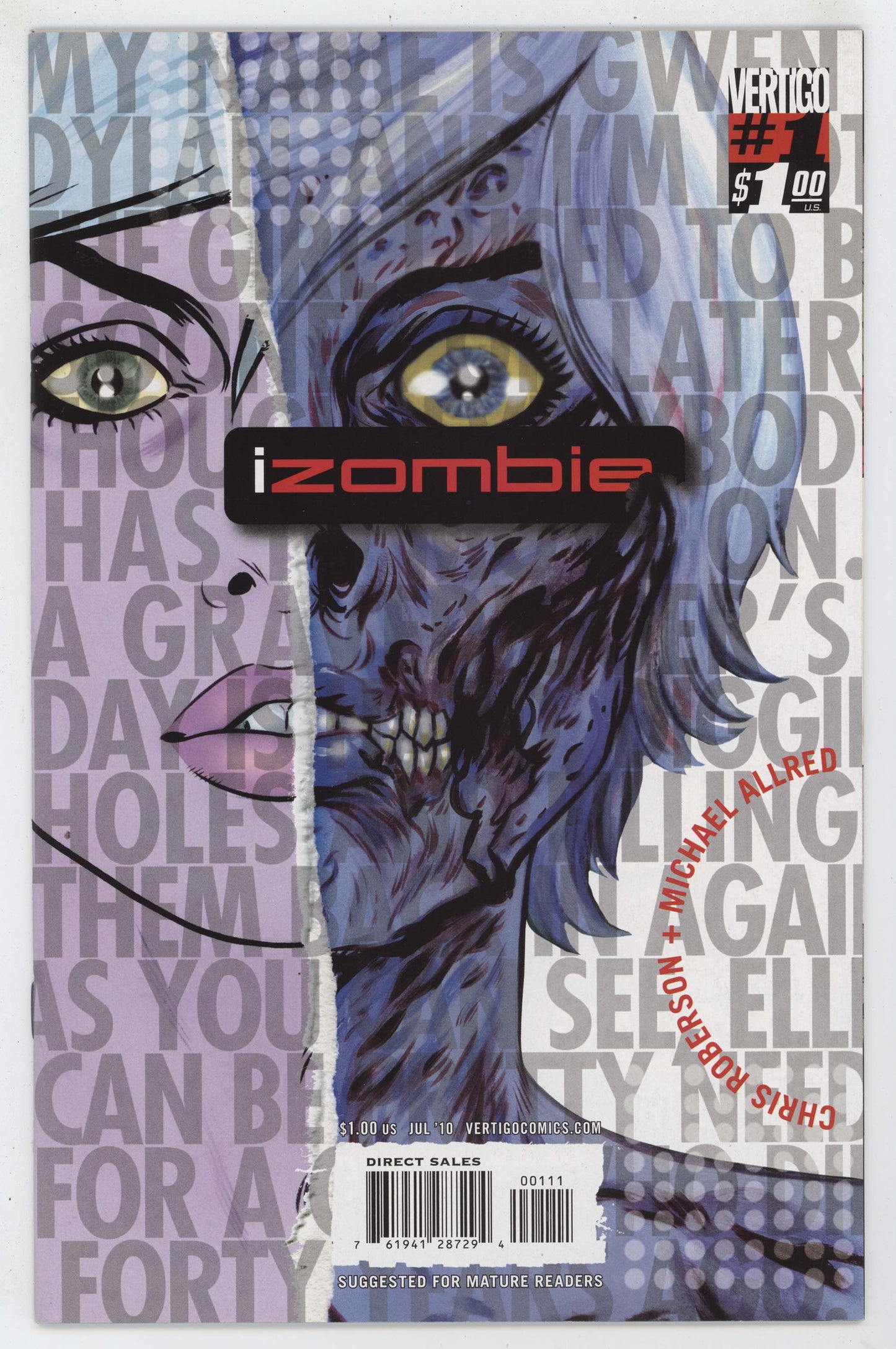 Izombie 1 A DC Vertigo 2010 VF NM CW TV Mike Allred Chris Roberson