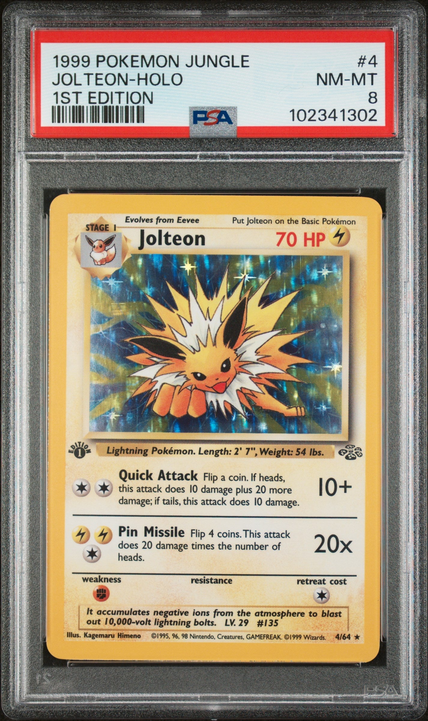 Jolteon-Holo 1999 Pokemon Jungle #4 1st Edition PSA 8