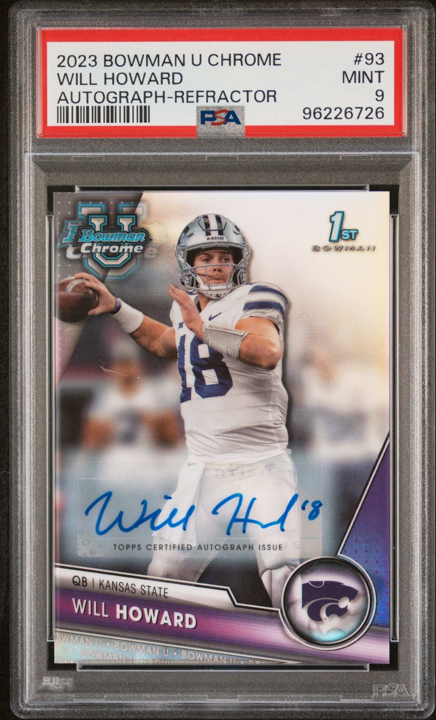 Will Howard 2023 Bowman University Chrome #93 Autograph-Refractor PSA 9