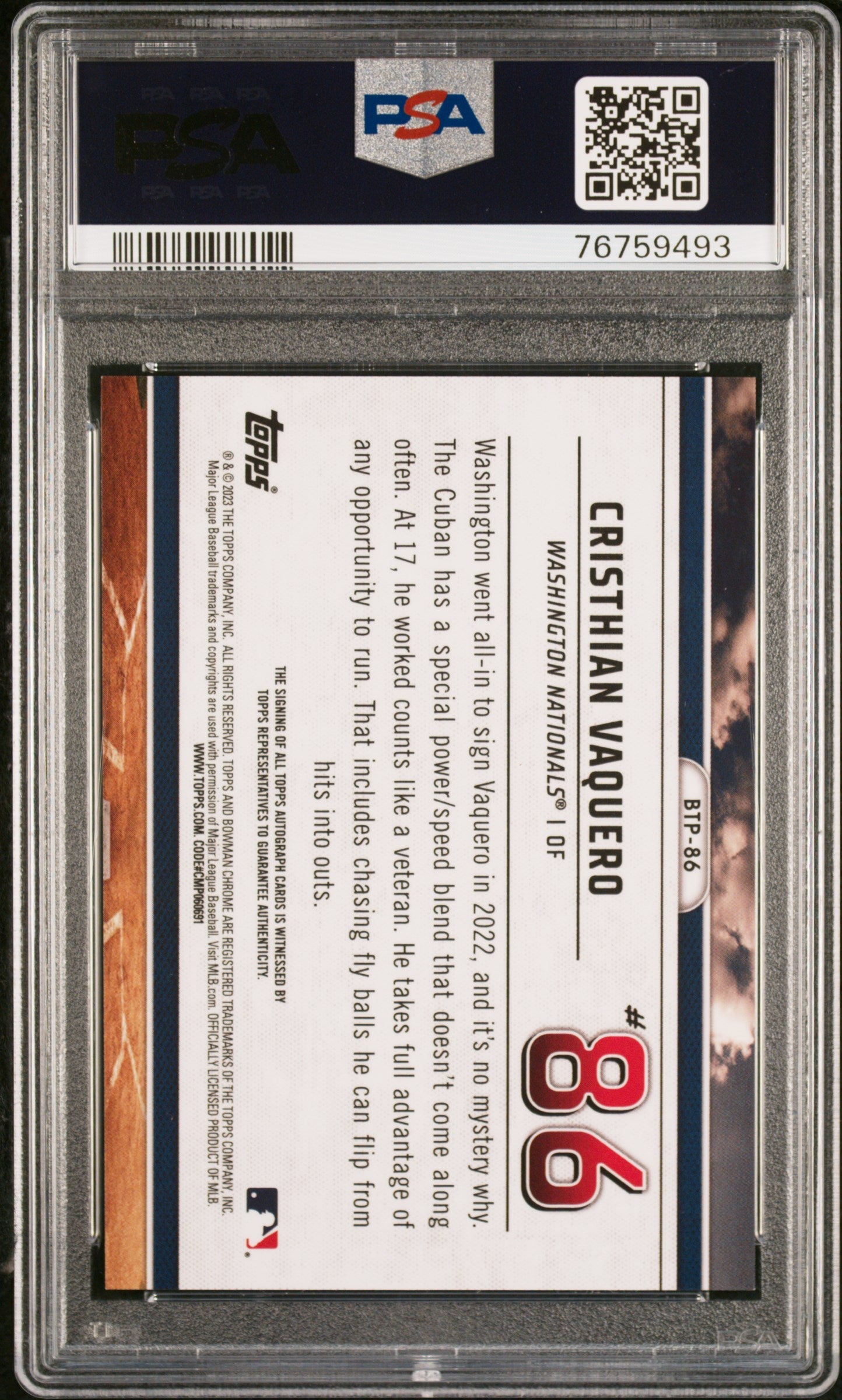 Cristhian Vaquero 2023 Bowman Scouts Top 100 #BTP86 Autograph PSA 10