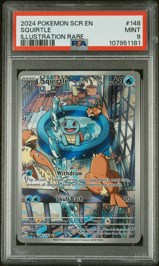 Squirtle 2024 Pokemon Scr En-Stellar Crown #148 Illustration Rare PSA 9