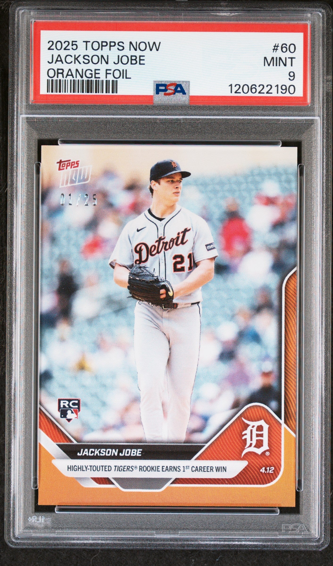 Graded 2025 Topps Now Jackson Jobe #60 Orange Foil /25 Rookie RC Baseball Card PSA 9 Mint - Golden Apple Comics
