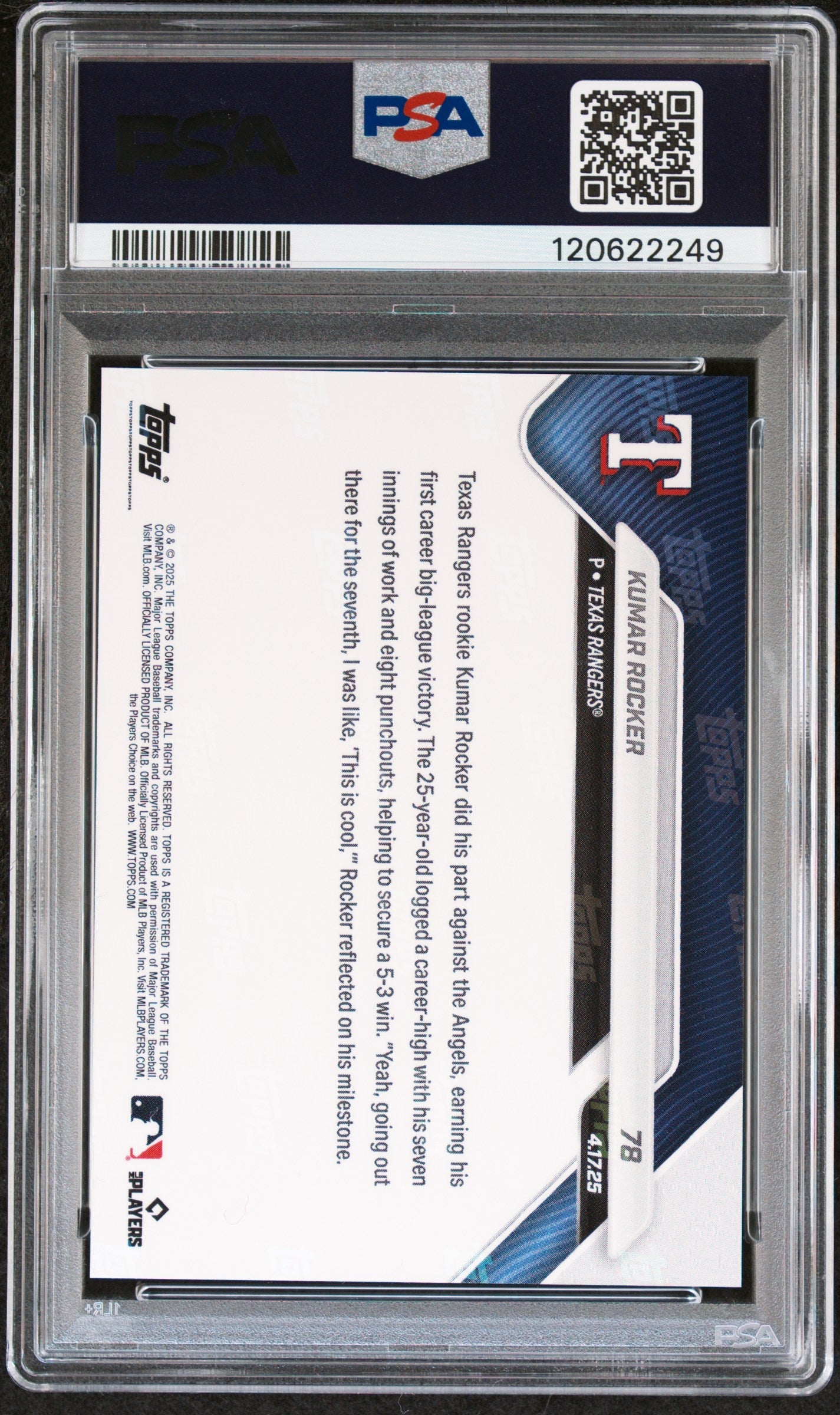 Graded 2025 Topps Now Kumar Rocker #78 Rookie RC Baseball Card PSA 8 Near Mint - Golden Apple Comics