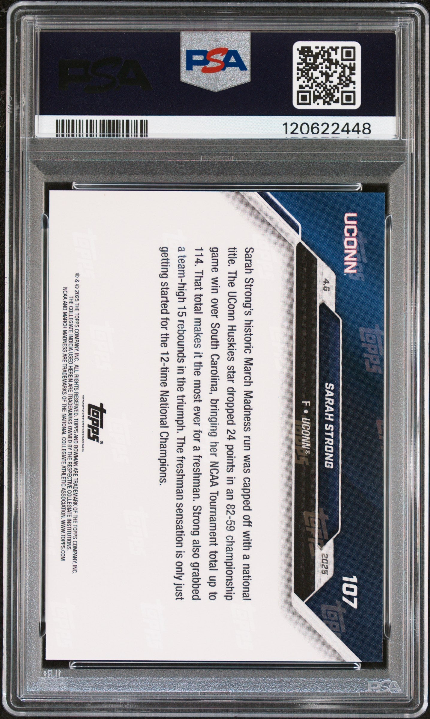 Graded 2024 Topps Bowman U Now Sarah Strong #107 Blue /49 Rookie RC Basketball Card PSA 9 Mint