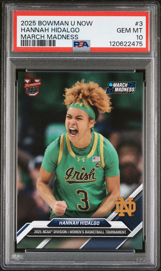 Graded 2025 Topps Bowman U Now Hannah Hidalgo #3 March Madness Rookie RC Basketball Card PSA 10 Gem Mint