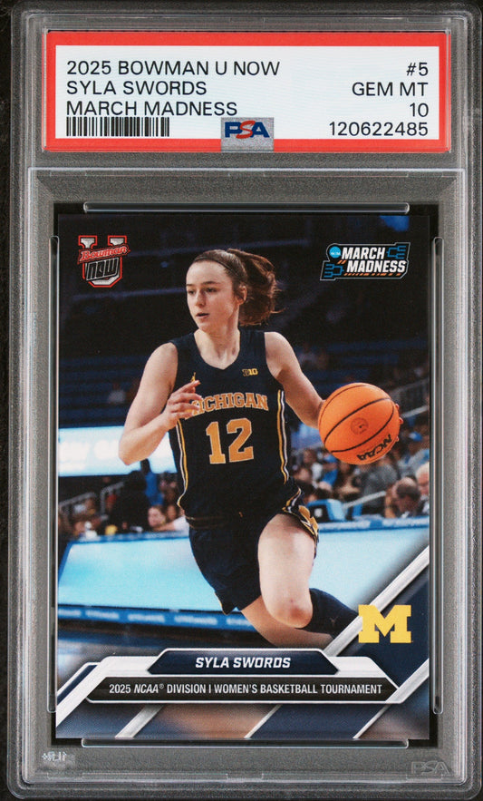 Graded 2025 Topps Bowman U Now Syla Swords #5 March Madness Rookie RC Basketball Card PSA 10 Gem Mint