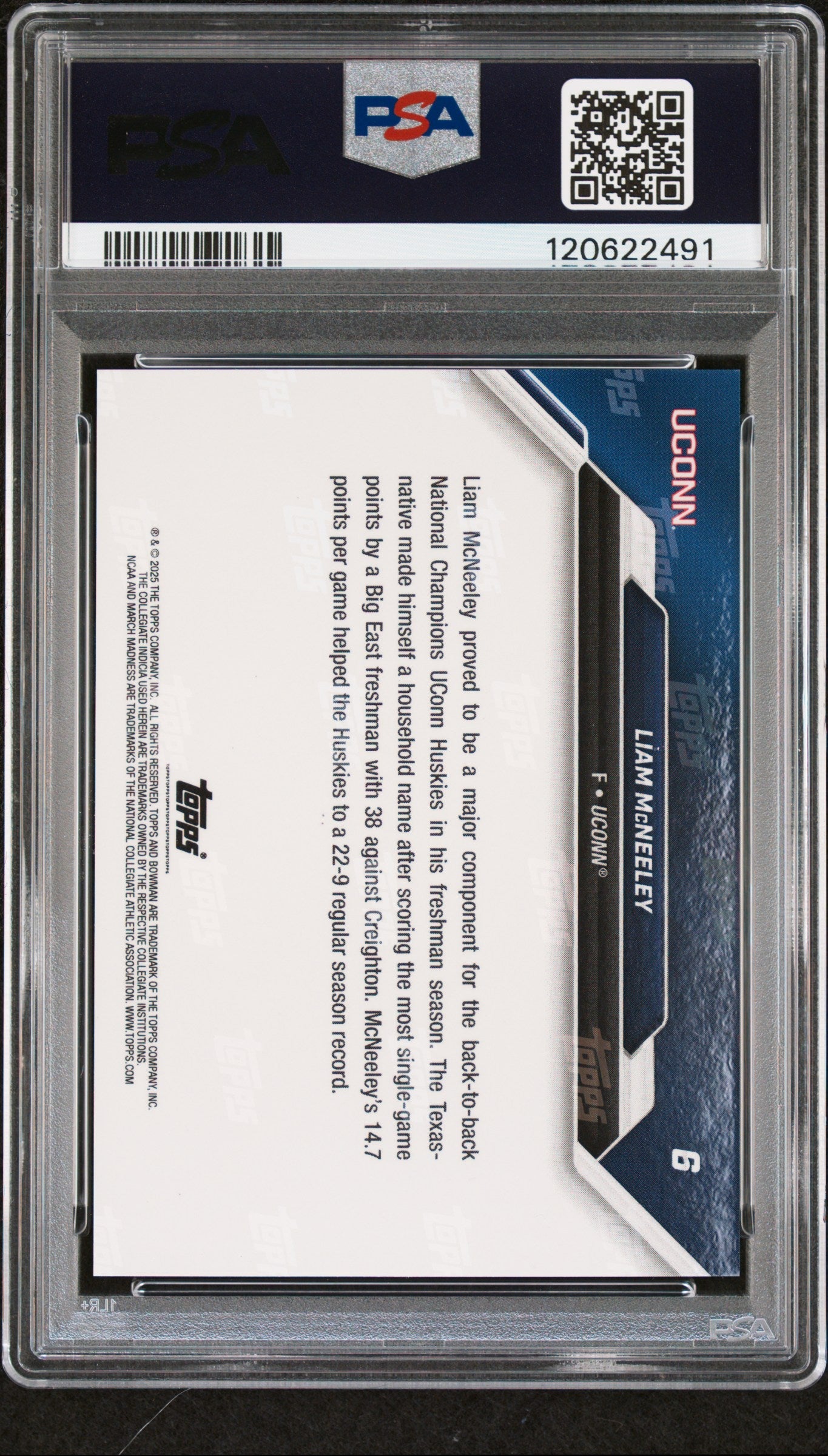 Graded 2025 Topps  Bowman U Now Liam McNeeley #6 March Madness Rookie RC Basketball Card PSA 10 Gem Mint