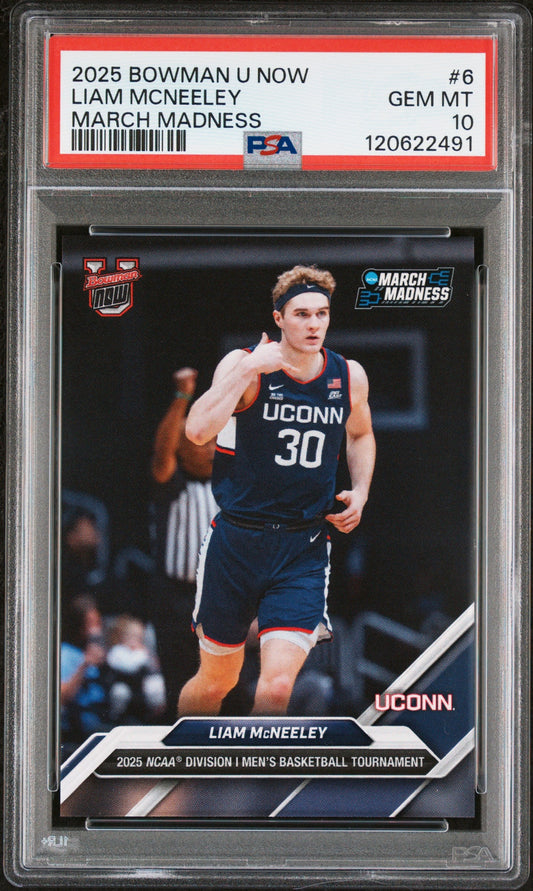 Graded 2025 Topps  Bowman U Now Liam McNeeley #6 March Madness Rookie RC Basketball Card PSA 10 Gem Mint
