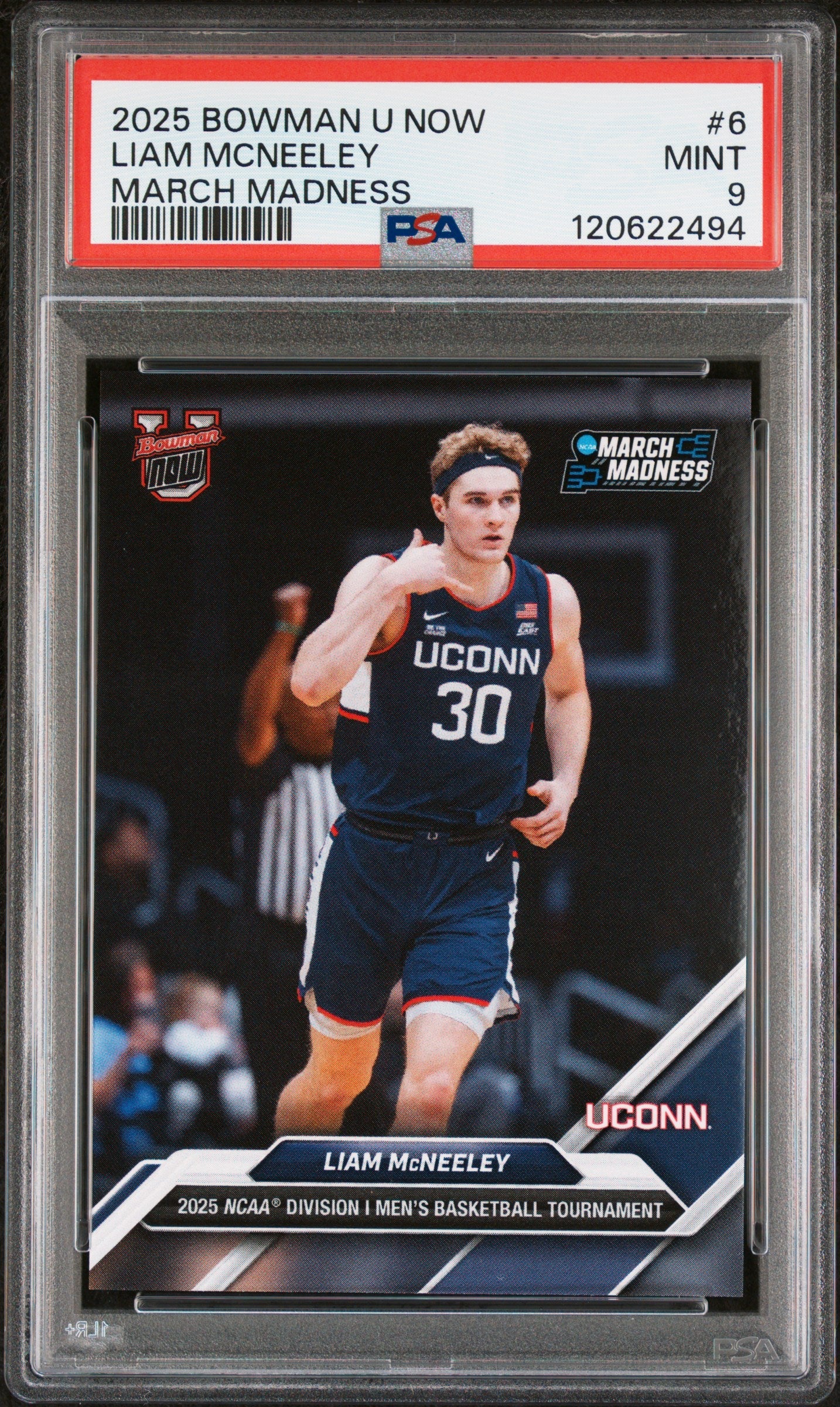Graded 2025 Topps Bowman U Now Liam McNeeley #6 March Madness Rookie RC Basketball Card PSA 9 Mint