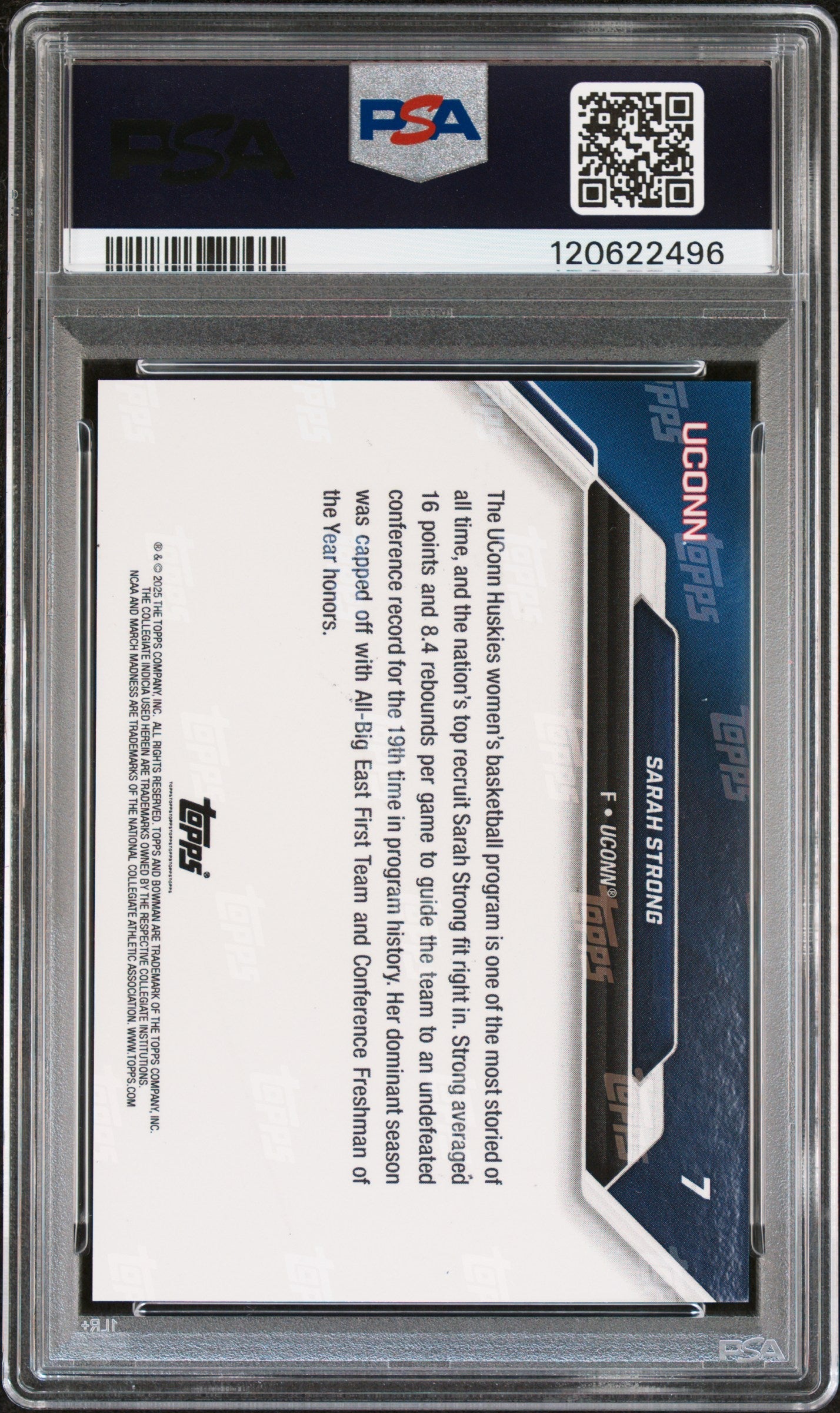 Graded 2025 Topps Bowman U Now March Madness Sarah Strong #7 Rookie RC Basketball Card PSA 10 Gem Mint