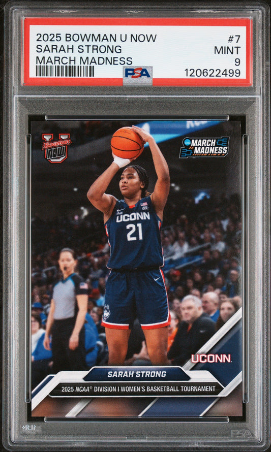 Graded 2025 Topps Bowman U Now Sarah Strong #7 March Madness Rookie RC Basketball Card PSA 9 Mint