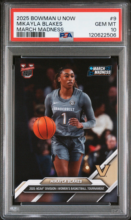 Graded 2025 Topps Bowman U Now Mikayla Blakes #9 March Madness Rookie RC Basketball Card PSA 10 Gem Mint