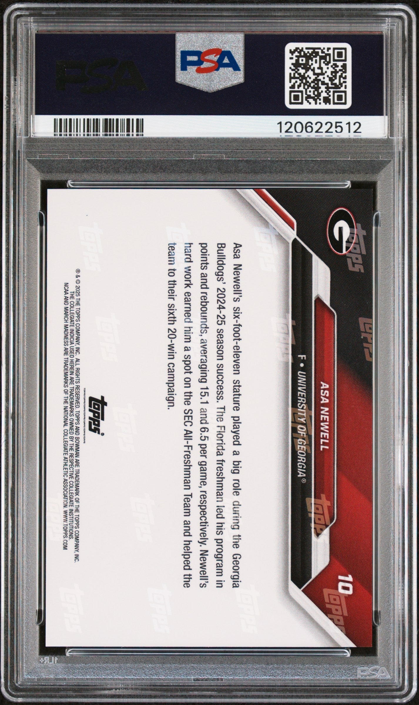 Graded 2025 Topps Bowman U Now Asa Newell #10 March Madness Rookie RC Basketball Card PSA 8 Near Mint