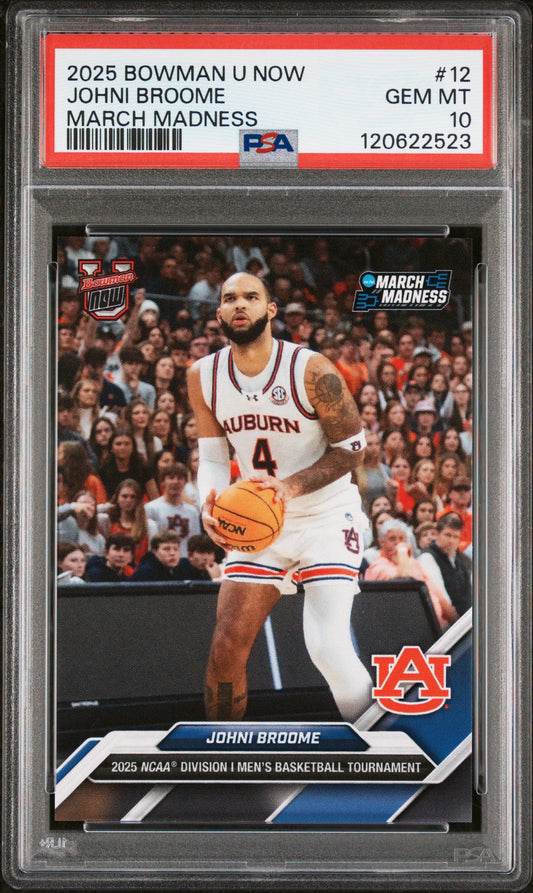 Graded 2025 Topps Bowman U Now Johni Broome #12 March Madness Rookie RC Basketball Card PSA 10 Gem Mint