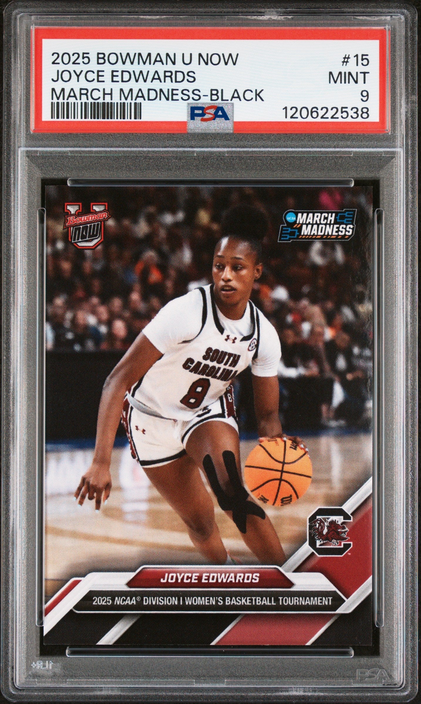 Graded 2025 Topps Bowman U Now Joyce Edwards #15 March Madness Black Rookie RC Basketball Card PSA 9 Mint