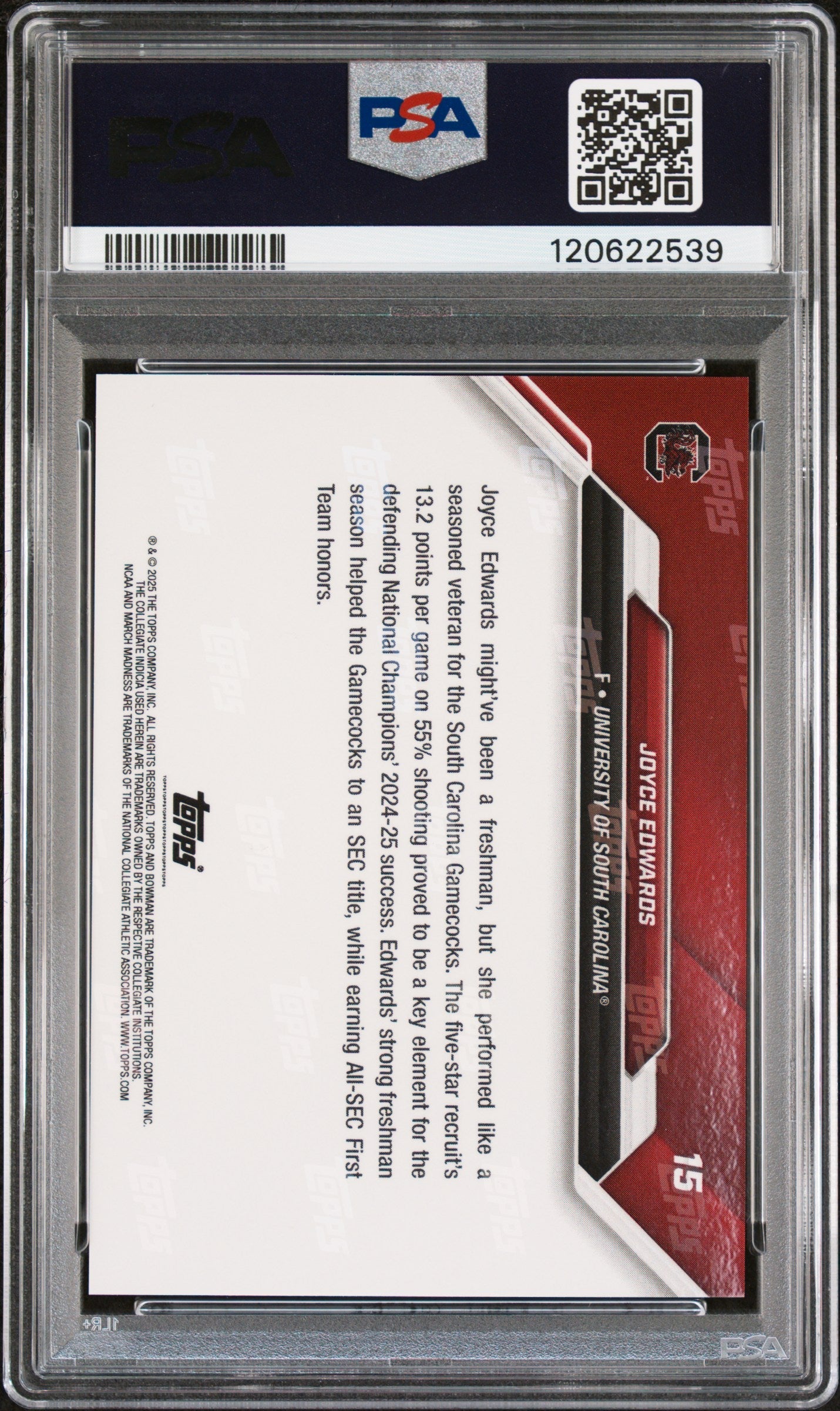 Graded 2025 Topps Bowman U Now Joyce Edwards #15 March Madness Rookie RC Basketball Card PSA 10 Gem Mint