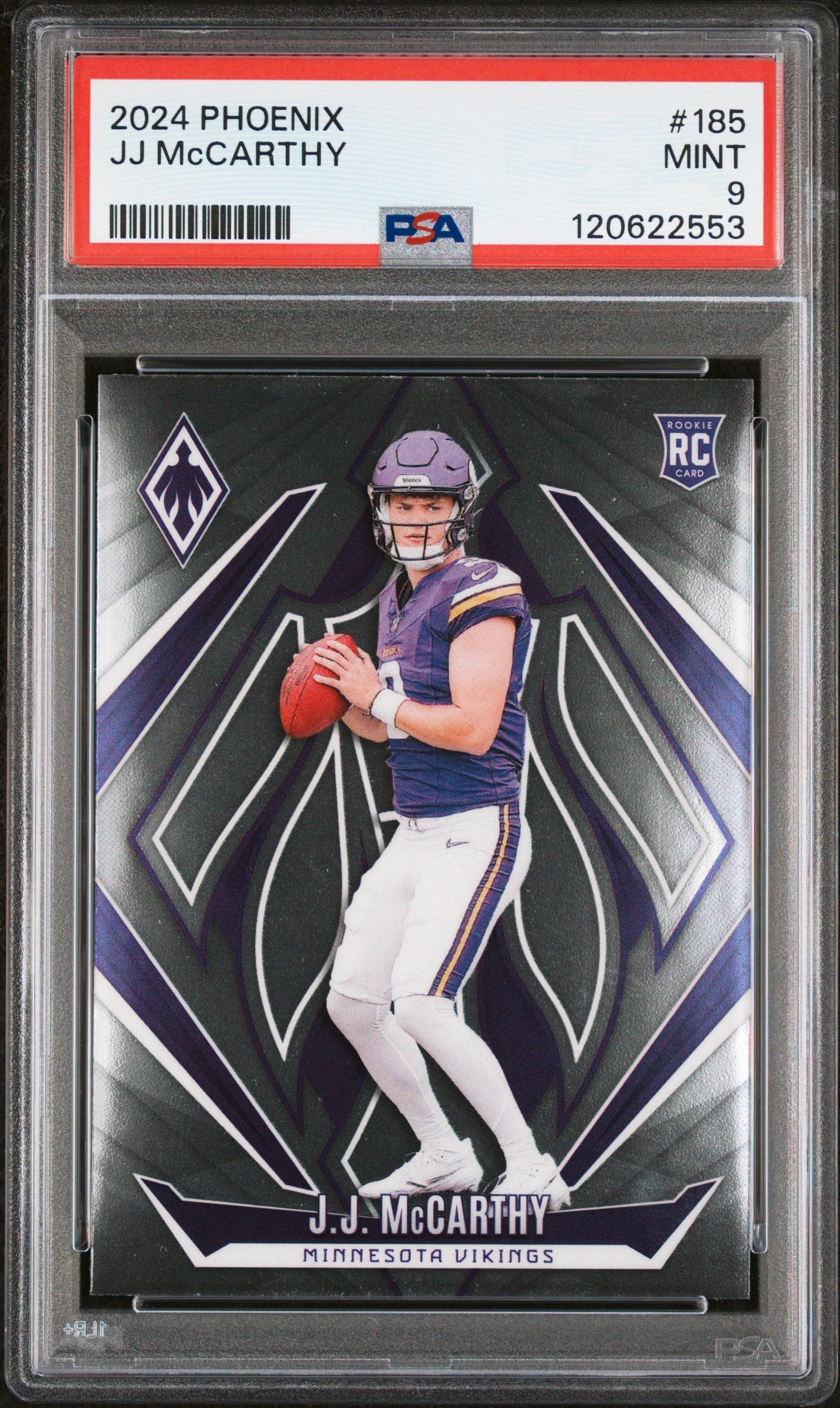 Graded 2024 Panini Phoenix JJ McCarthy #185 Rookie RC Football Card PSA 9 Mint