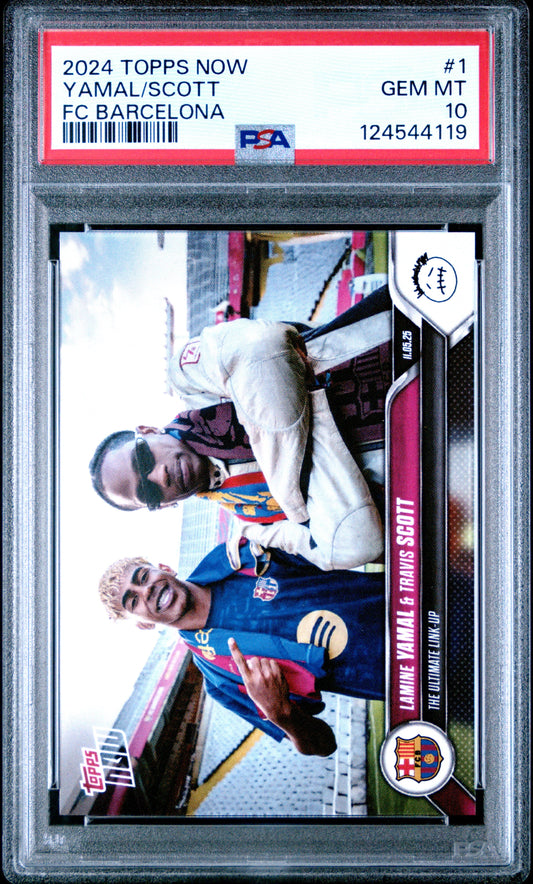 Graded 2024 Topps Now Lamine Yamal/Travis Scott #1 FC Barcelona Soccer Card PSA 10 Gem Mint