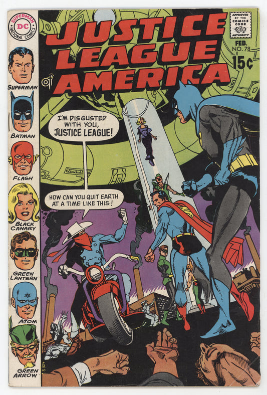 Justice League Of America 78 DC 1970 FN VF Superman Batman Flash Green Lantern Arrow