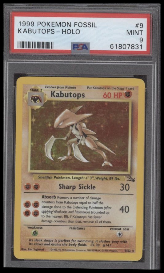 1999 Pokemon Fossil Kabutops - Holo 9 PSA #9