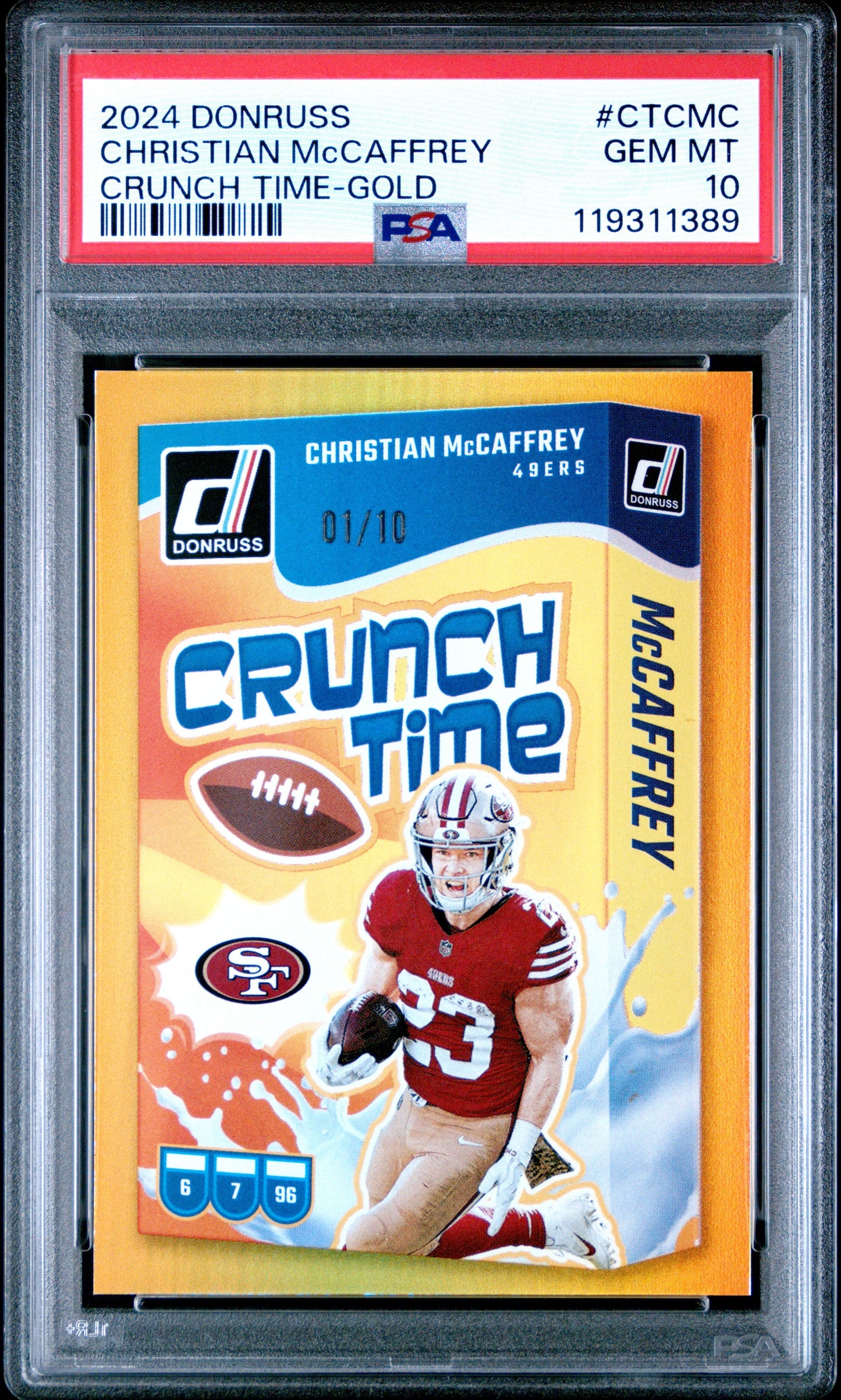 2024 Panini Donruss Crunch Time-Gold Christian Mccaffrey 10 PSA #CTCMC