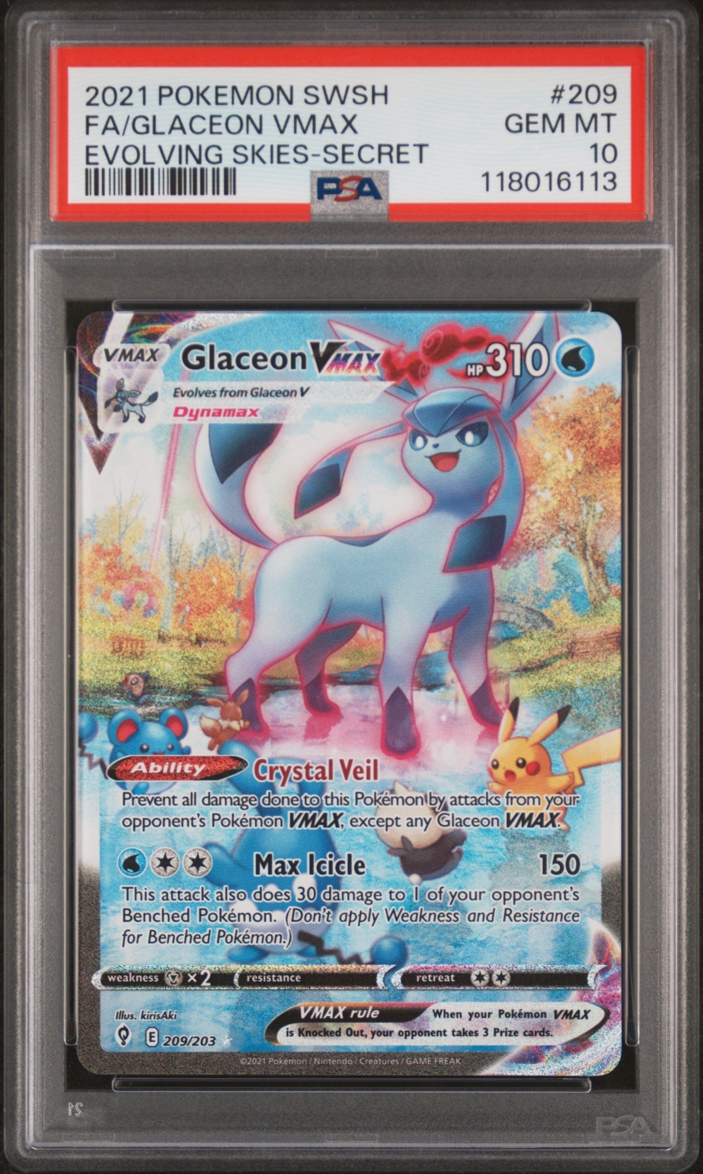 2021 Sword & Shield Evolving Skies-Secret Fa/Glaceon Vmax 10 PSA #209