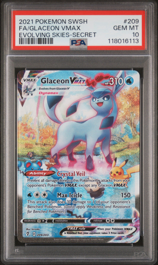 2021 Sword & Shield Evolving Skies-Secret Fa/Glaceon Vmax 10 PSA #209