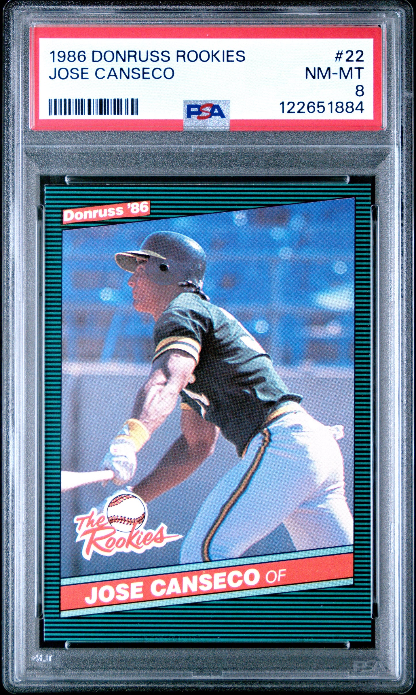 Graded 1986 Donruss The Rookies Jose Canseco #22 Baseball Card PSA 8 Near Mint