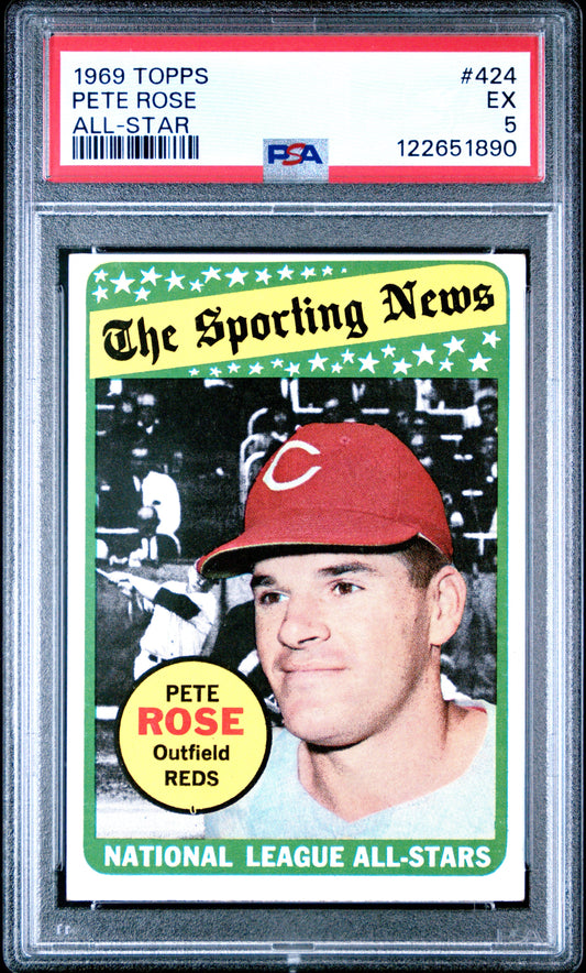 Graded 1969 Topps Pete Rose #424 Baseball Card PSA 5 Excellent